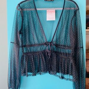 Sheer black and gold polka dot sparkle tunic.